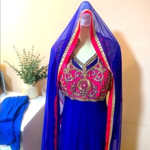 Elegant Blue and Pink Embroidered Salwar